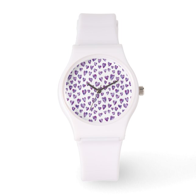Lila Wasserfarbenherz Armbanduhr (Vorderseite)