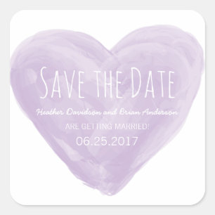 Lila Wasserfarbenherz Save the Date Aufkleber