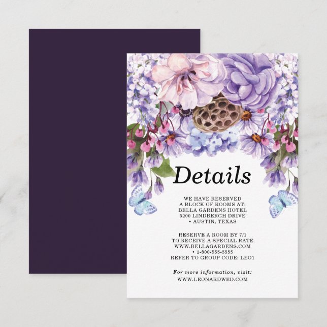 Lila Wasserfarbenprägung Einladung (Vorne/Hinten)