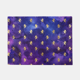 Lila Wasserfarbmuster mit Goldenem Einhorn Fußmatte