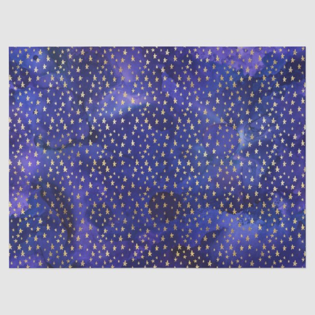 Lila Wasserfarbmuster mit Goldstars Seidenpapier (Vorderseite)