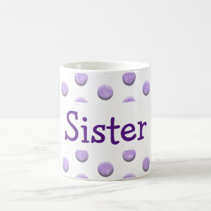 Lila Wasserfarbpunkte mit Text markieren Kaffeetasse