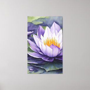 Lila Wasserlilie - Blume Aquarell Kunst drucken Leinwanddruck