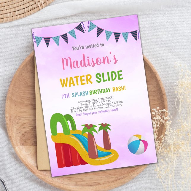 Lila Wasserrutsche Einladungen (Purple Water Slide Invitations)