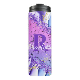 Lila Wassertropfen   Blau und Weiß Ombre Thermosbecher
