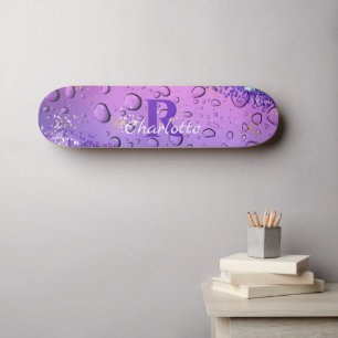 Lila Wassertropfen   Blue and White Ombre Skateboard