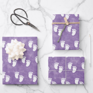 Lila Watercolor Baby Shooting Footprint Muster Geschenkpapier Set