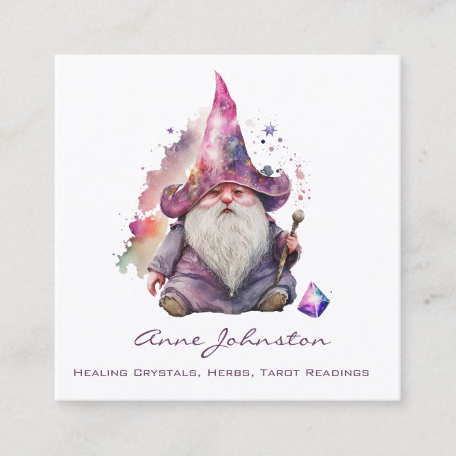Lila Watercolor Magick Gnome Wizard Quadratische Visitenkarte (Vorderseite)