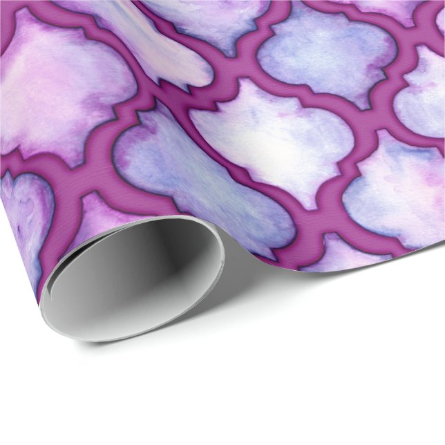 Lila Watercolor-Marokkaner Quatrefoil Geschenkpapier (Rolleneckpunkt)