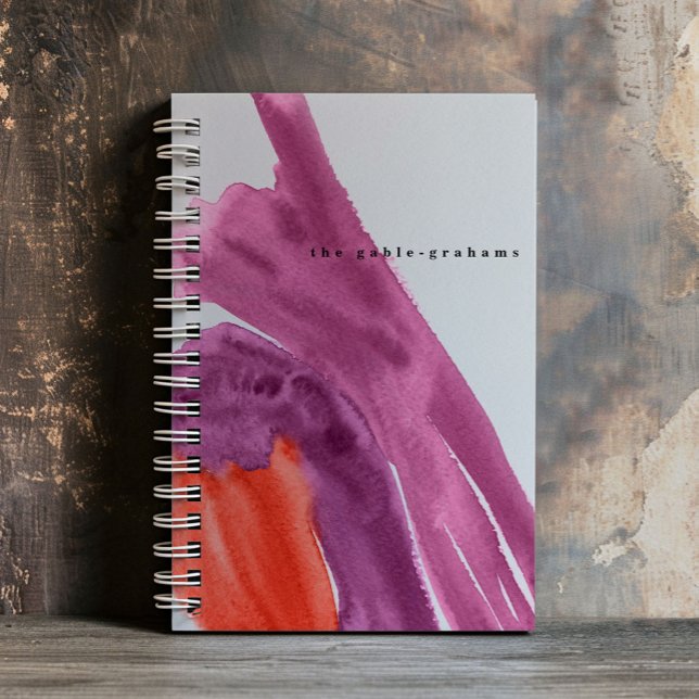 Lila Watercolor Personalisiert Journal Notizbuch (Bold watercolor strokes in purple and red personalized notebook.)