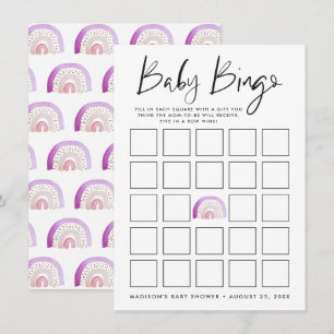 Lila Watercolor Rainbow Baby Dusche Bingo Card