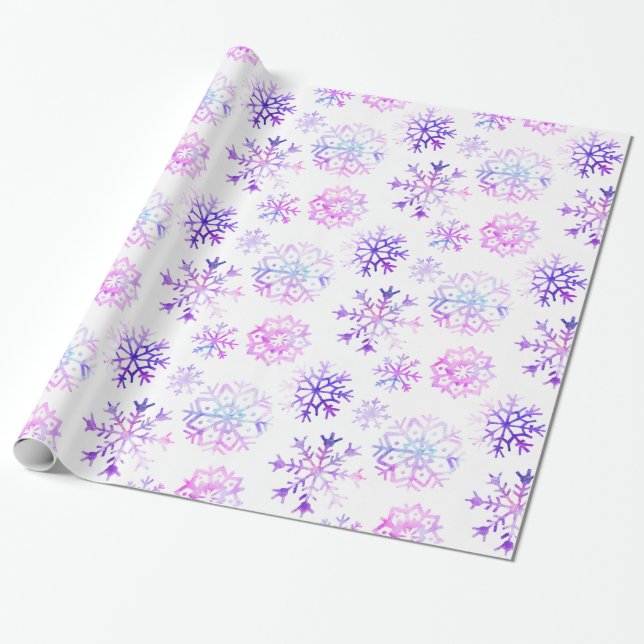 Lila Watercolor-Schneeflocke-Weihnachtsentwurf Geschenkpapier (Ungerollt)