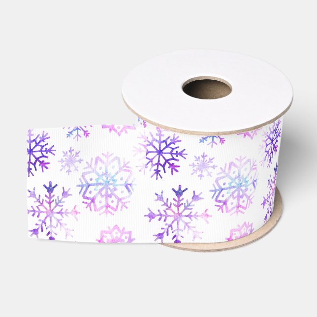 Lila Watercolor-Schneeflocke-Weihnachtsentwurf Ripsband (Spule)