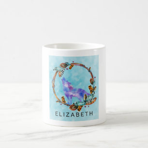Lila Watercolor Wolf mit Boho Kranz Custom Kaffeetasse