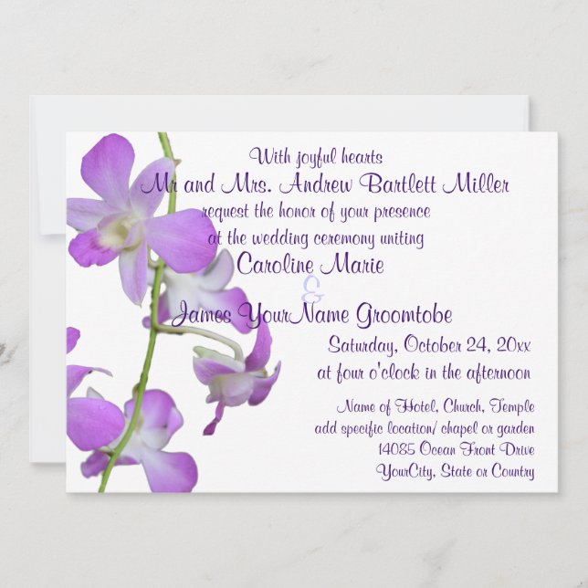 Lila Wedding Orchideen Einladung (Vorderseite)