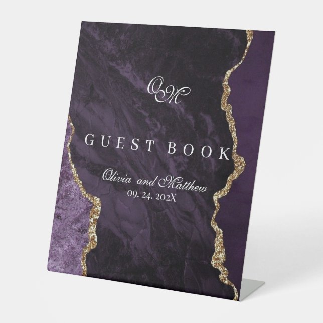 Lila Wedding Scrip Agate Luxury Violet Sockelschild (Vorderseite)