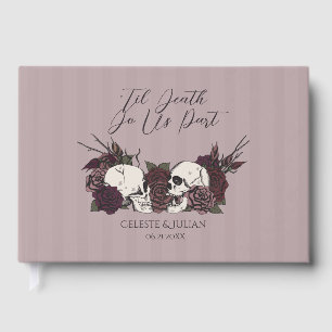 Lila weiche gotische Schädel und Rosen Hochzeitsfo Gästebuch