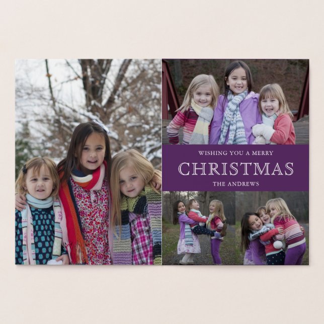Lila Weihnachts-FotoCollage Folienkarte (Innenseite)