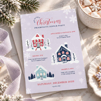 Lila Weihnachts-Progressive-Dinnerparty Einladung