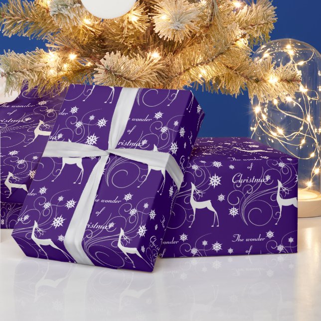 Lila Weihnachts-Reindeer-Wonder Geschenkpapier (Feiertage)