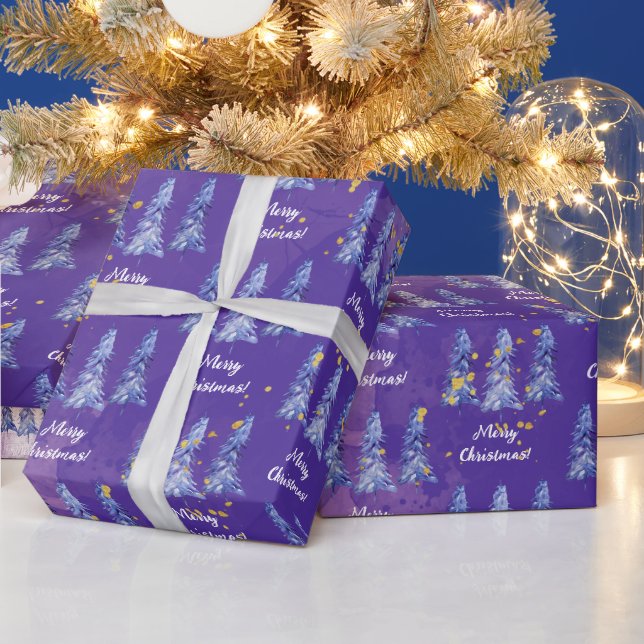 Lila Weihnachtsbaum Golden Snowflakes Geschenkpapier (Feiertage)