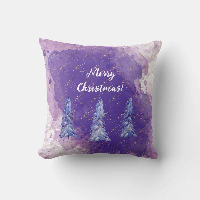 Lila Weihnachtsbaum Golden Snowflakes Kissen (Vorderseite)