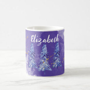 Lila Weihnachtsbaum Goldene Schneeflocken Kaffeetasse