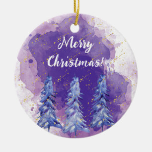 Lila Weihnachtsbaum Goldene Schneeflocken Keramik Ornament