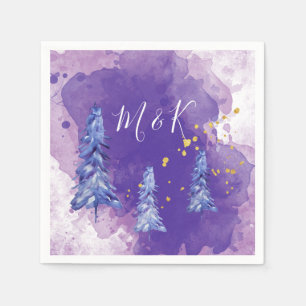 Lila Weihnachtsbaum Goldene Schneeflocken Serviette