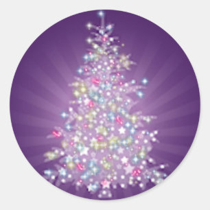 Lila Weihnachtsbaum Runder Aufkleber