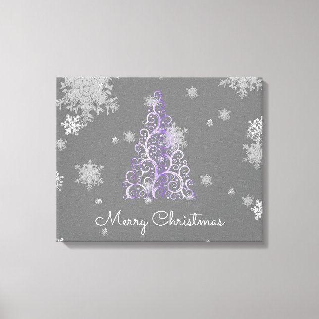Lila Weihnachtsbaum und Schneeflocken Canvas druck Leinwanddruck (Vorderseite)