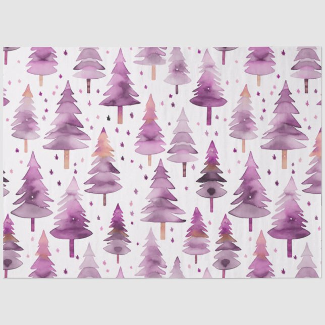 Lila Weihnachtsbäume und Sterne Weihnachten Seidenpapier (Vorderseite)