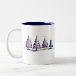 Lila Weihnachtsbäume Winterurlaub Zweifarbige Tasse