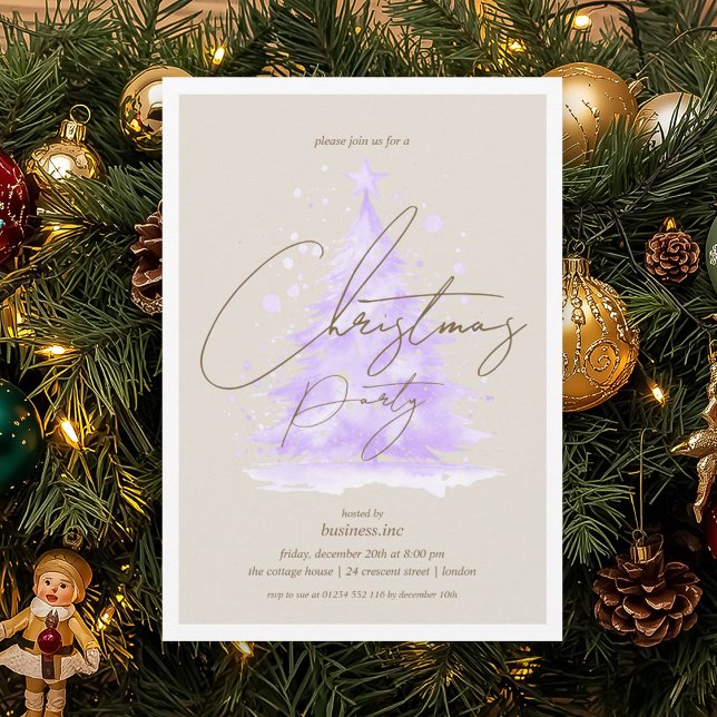 Lila Weihnachtsbaumfeier Einladung (Corporate Purple Christmas Tree Holiday Party Invitation)