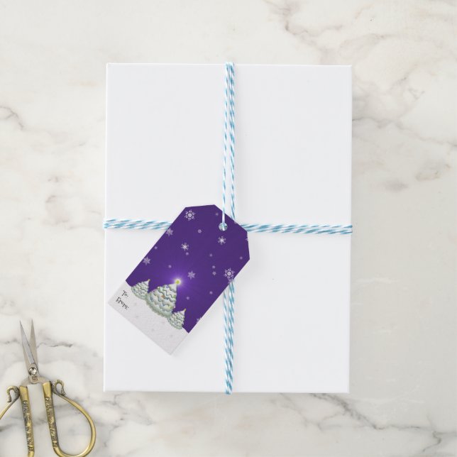 Lila Weihnachtsbaummarke Geschenkanhänger (Mit Garn)