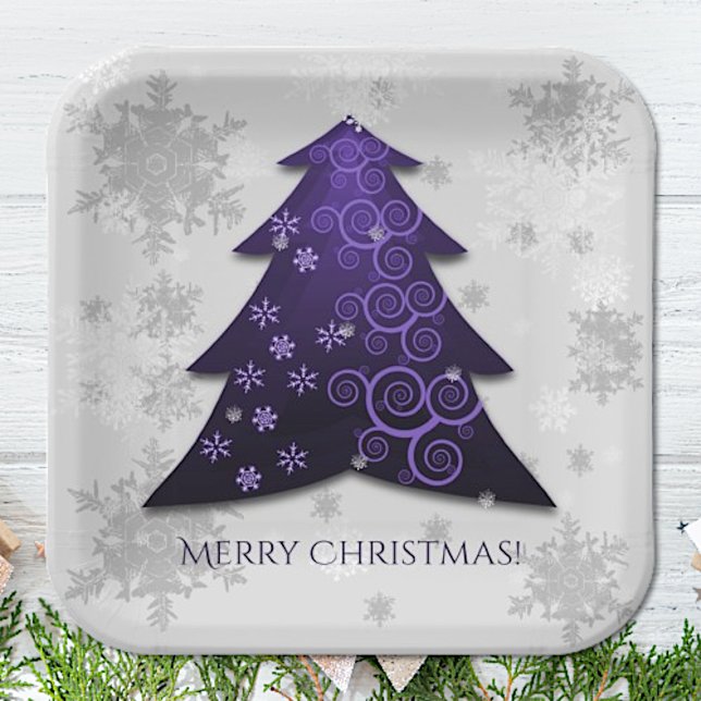 Lila Weihnachtsbaumplatte Pappteller (Purple Festive Christmas Tree Paper Plates)