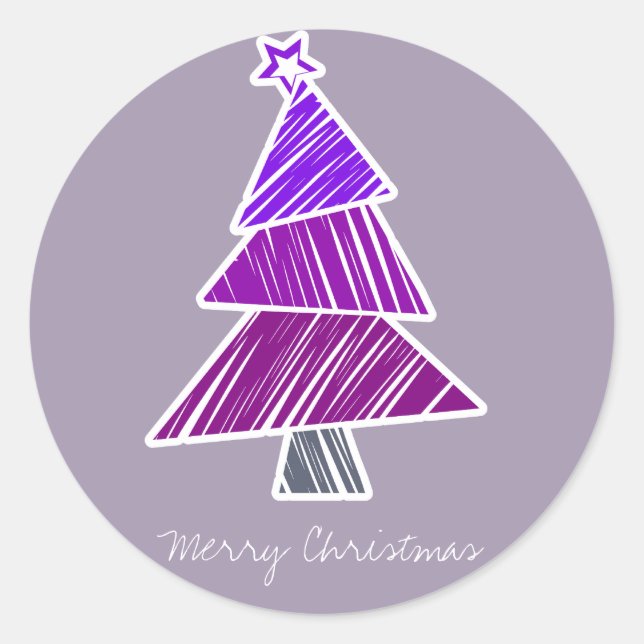 Lila Weihnachtsbaumsticker Runder Aufkleber (Vorderseite)