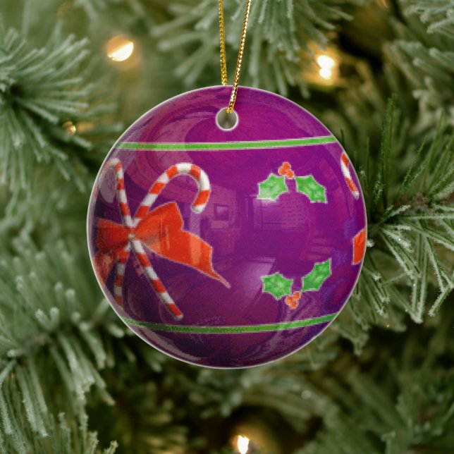Lila Weihnachtsbirne Keramik Ornament (Baum)