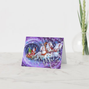Lila Weihnachtsfeiertage mit Weihnachtsmann und Pf Feiertagskarte