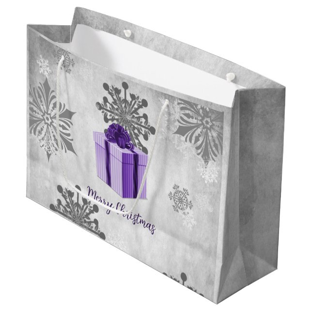 Lila Weihnachtsgeschenk Große Geschenktüte (Vorderseite Schrägansicht)