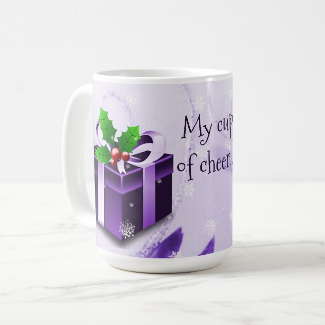 Lila Weihnachtsgeschenk Tasse (Vorderseite Links)