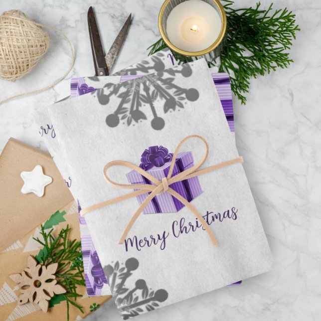 Lila Weihnachtsgeschenkpapier Geschenkpapier Set (Purple Christmas Gift Wrapping Paper Sheets)