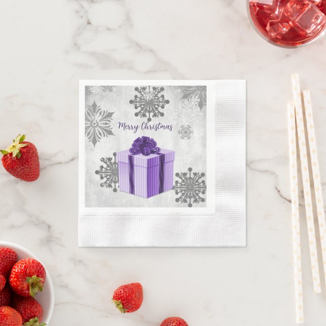 Lila Weihnachtsgeschenkpapier Napkin Serviette (Beispiel)