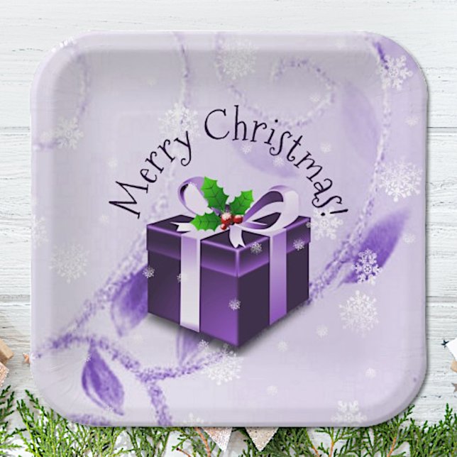 Lila Weihnachtsgeschenkpapier Pappteller (Purple Christmas Gift Paper Plates)
