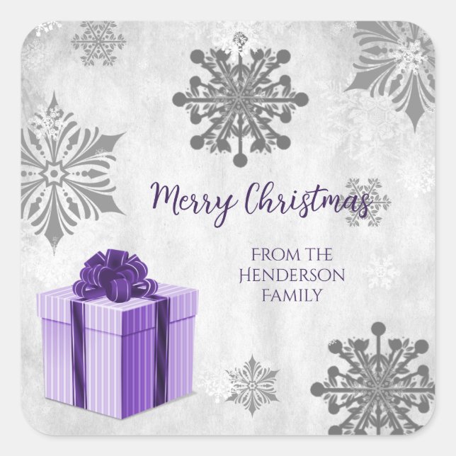 Lila Weihnachtsgeschenksticker Quadratischer Aufkleber (Vorderseite)
