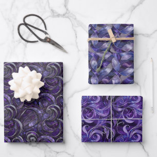 Lila Weihnachtsgeschmack Silberakzent Geschenkpapier Set