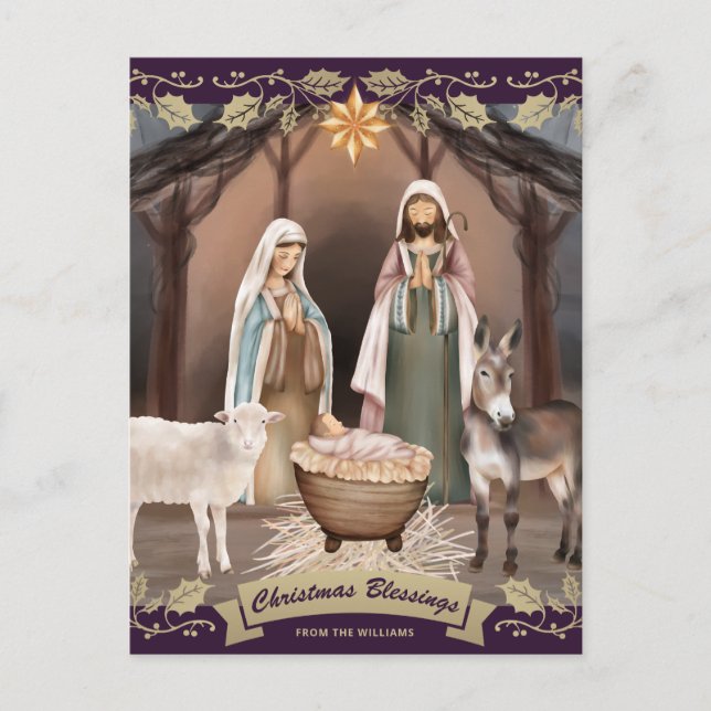 Lila Weihnachtskrippe Christlich Weihnachten (Vorderseite)