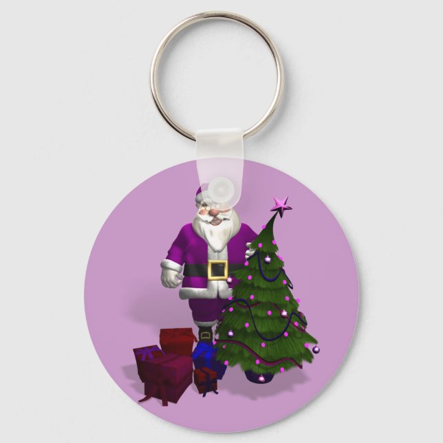 Lila Weihnachtsmann Schlüsselanhänger (Vorderseite)