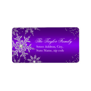 Lila Weihnachtsmarken von Crystal Snowflake Adressaufkleber