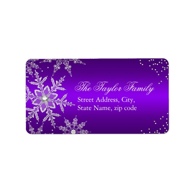 Lila Weihnachtsmarken von Crystal Snowflake Adressaufkleber (Vorne)